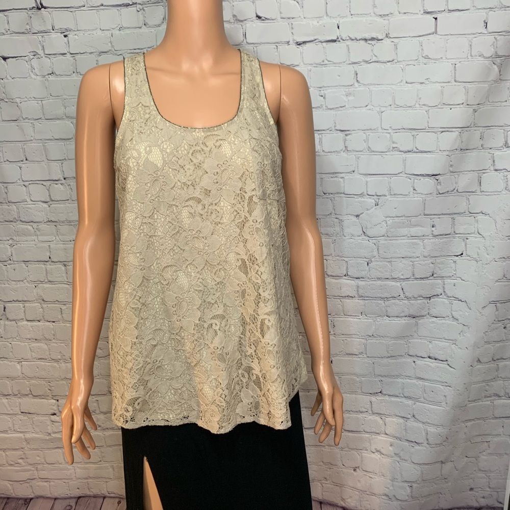Nordstrom Tan Lace Cotton Tank Collective Concepts size small boho